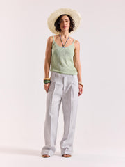 Ice Blue Linen Baggy Trousers